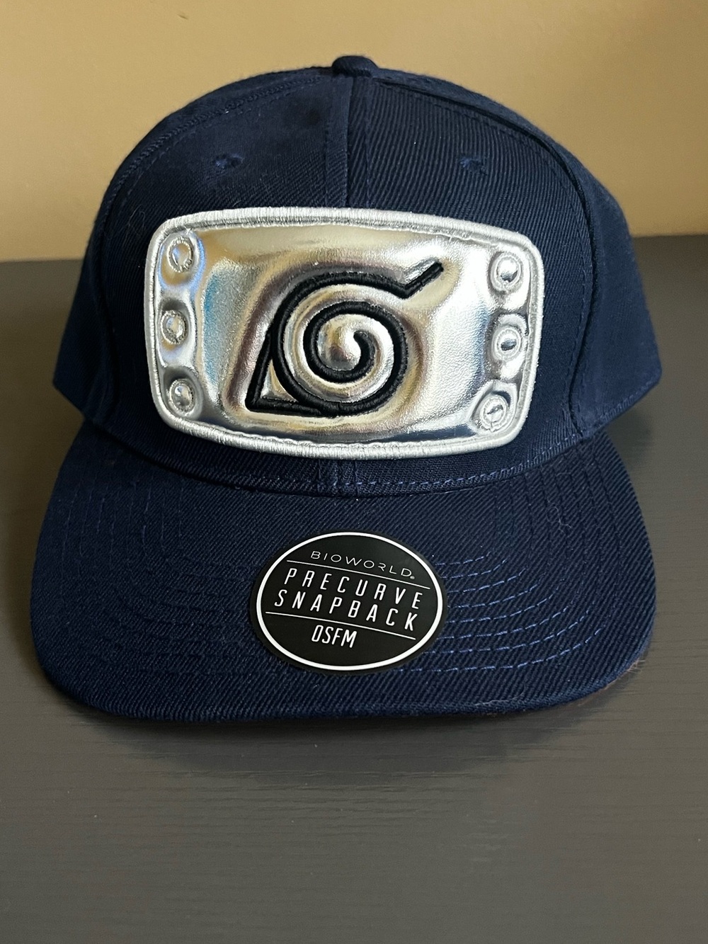 Naruto Bioworld Hidden Leaf Village Metal Plate Patch Snapback Hat Cap Navy